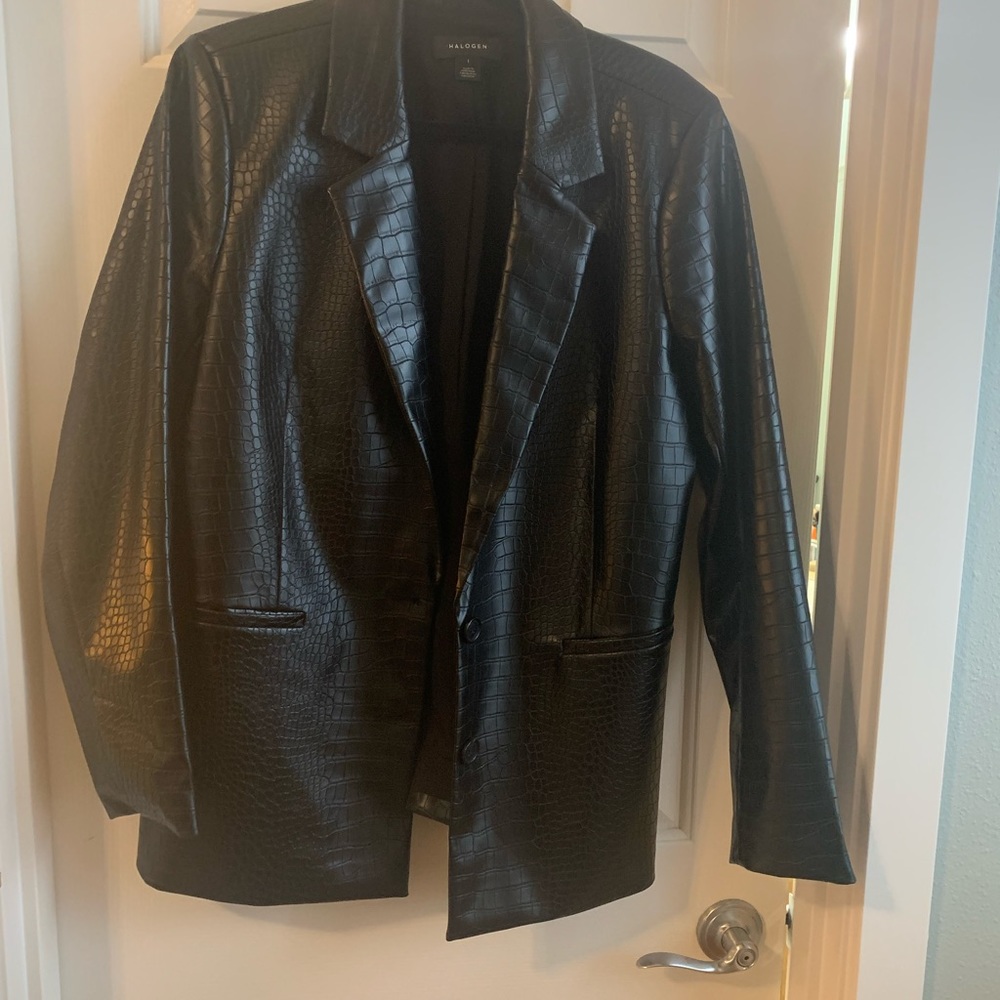 Halogen Croc Embossed Faux Leather Blazer, L EUC